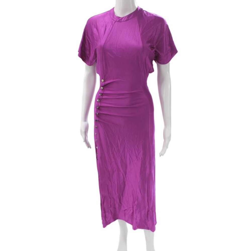 Paco Rabanne Women Shirt Dress Purple Silk Crew Neck Midi Size 34